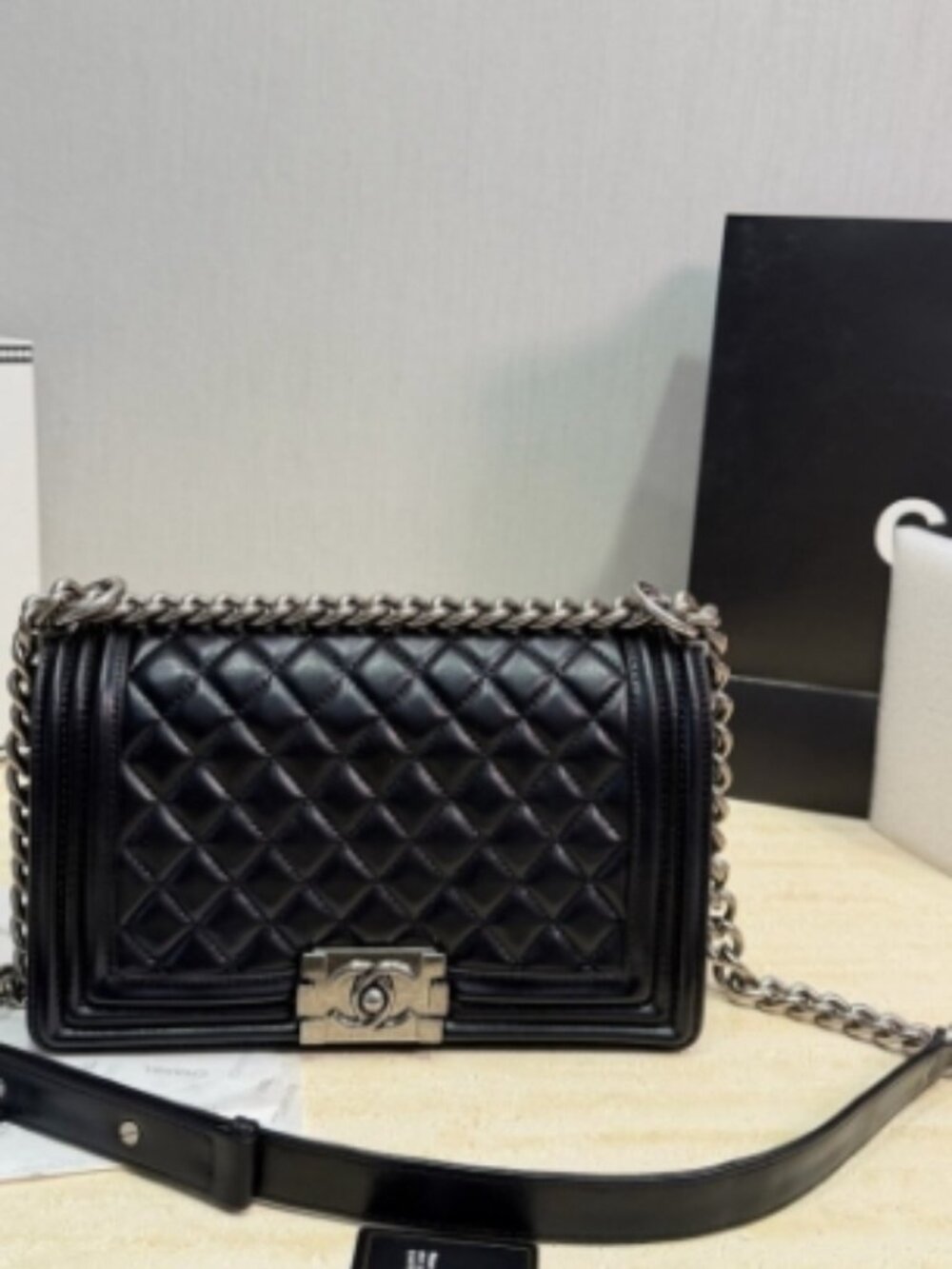 Chanel Leboy Black Lambskin Diamond Quilted Shoulder Bag